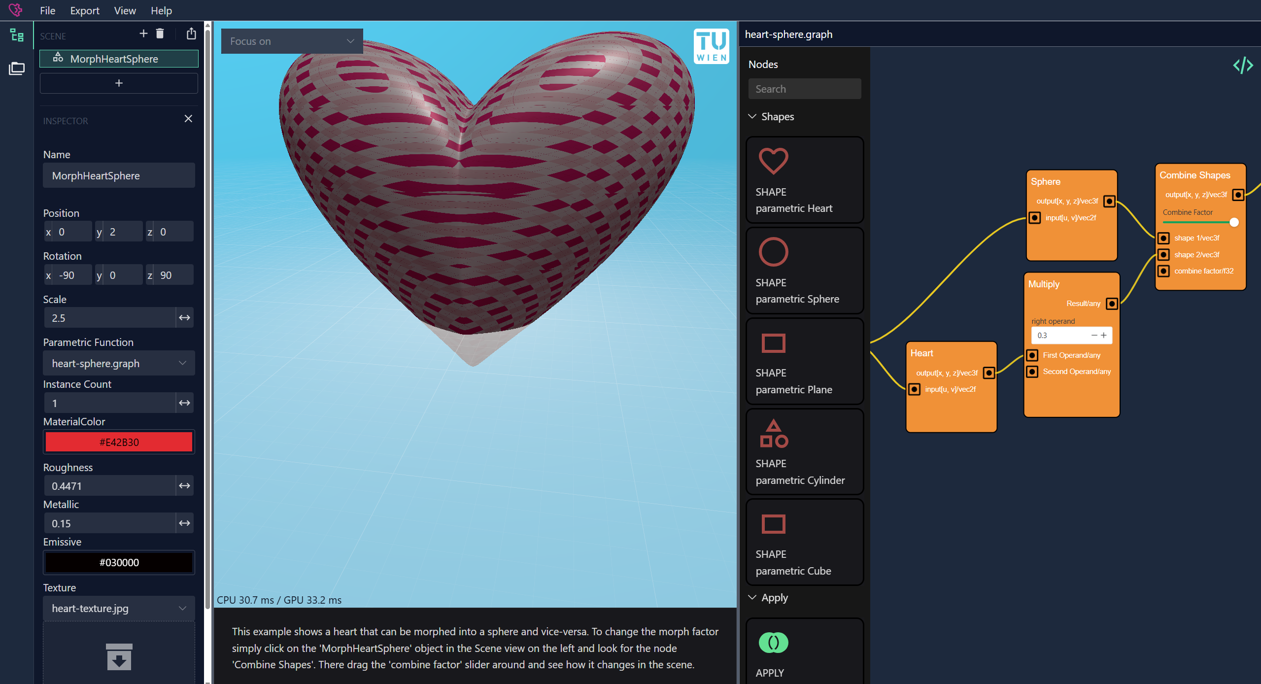 Web Application view after clicking on MorphHeartSphere model