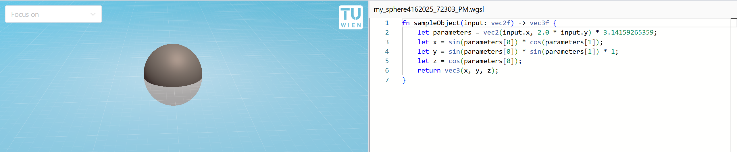 Image of sphere in code editor